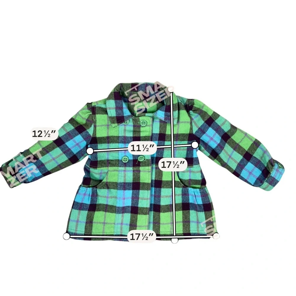 babyGap Toddler Girls Green Blue‎ Plaid Wool Blend Double Breasted Pea Coat 4Y